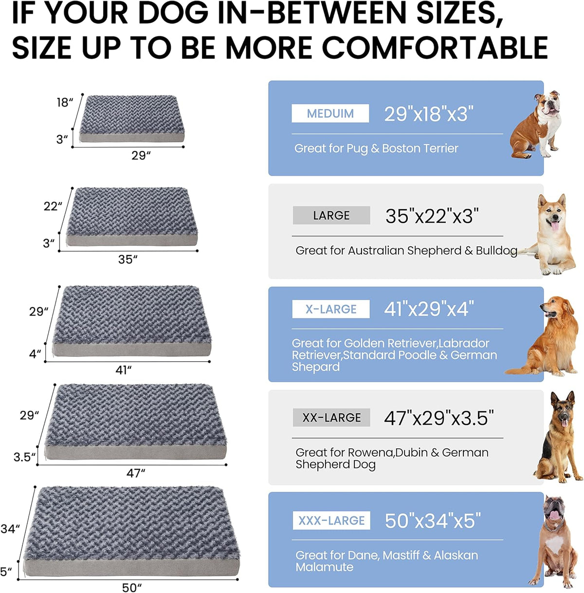 Orthopedic Memory Foam Dog Bed, Cooling Dog Beds Waterproof Pet Bed for Crate with Removable Washable Cover, L(35inch,65Lbs)