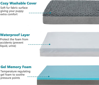 Orthopedic Memory Foam Dog Bed, Cooling Dog Beds Waterproof Pet Bed for Crate with Removable Washable Cover, L(35inch,65Lbs)