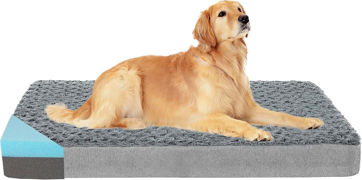 Orthopedic Memory Foam Dog Bed, Cooling Dog Beds Waterproof Pet Bed for Crate with Removable Washable Cover, L(35inch,65Lbs)
