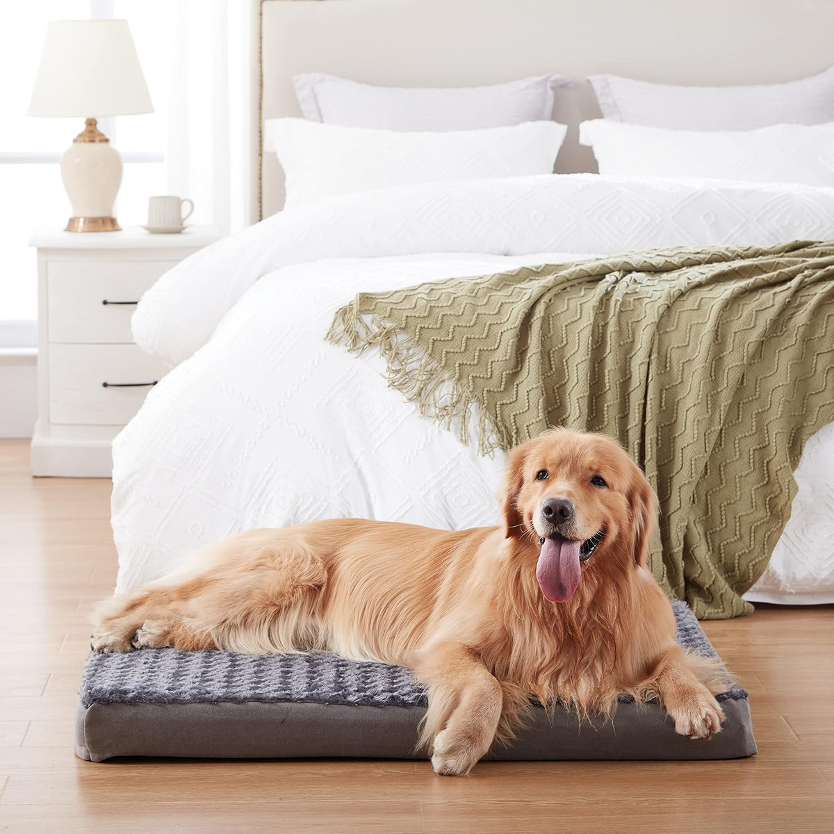Orthopedic Memory Foam Dog Bed, Cooling Dog Beds Waterproof Pet Bed for Crate with Removable Washable Cover, L(35inch,65Lbs)