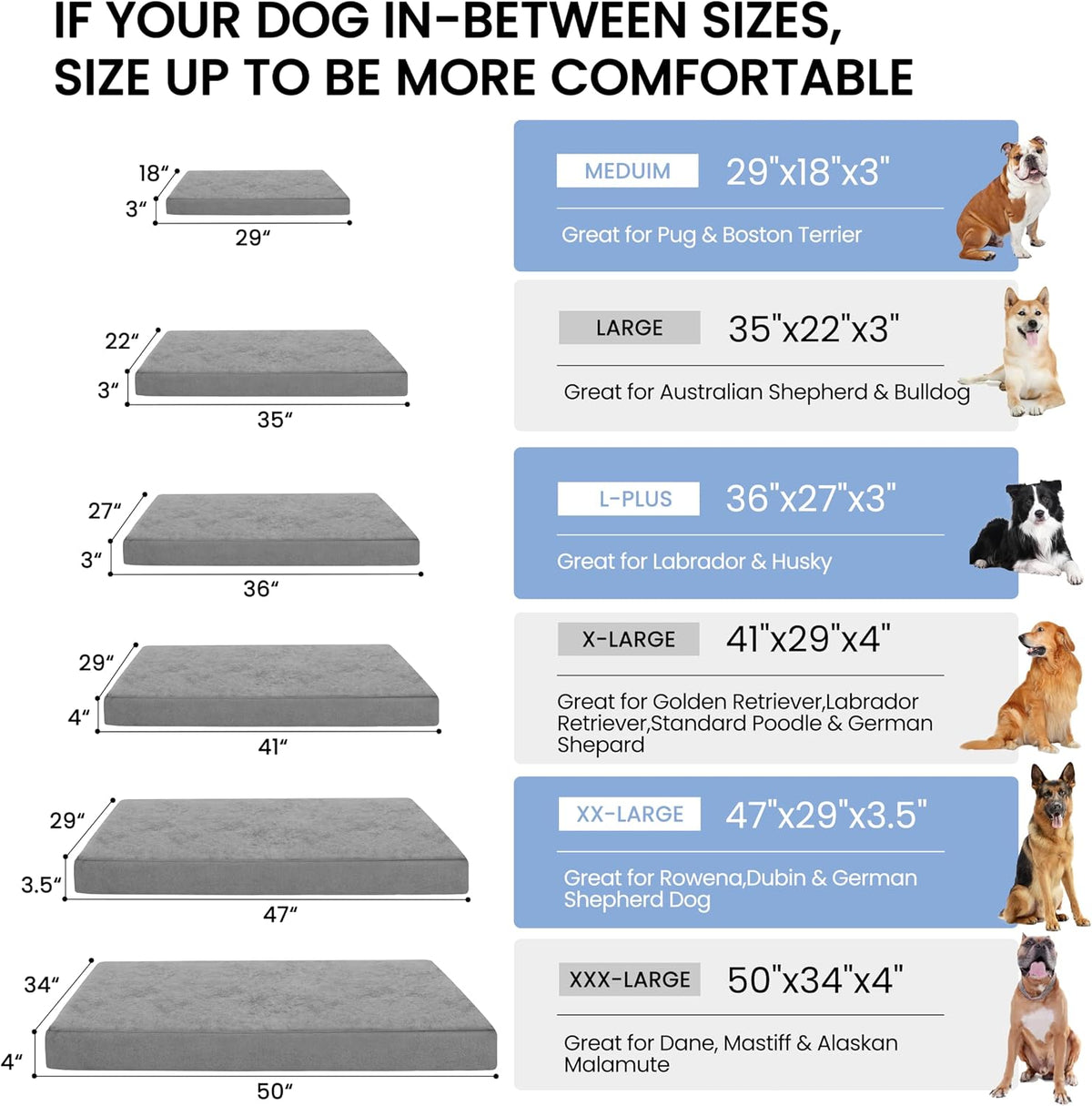 Orthopedic Memory Foam Dog Bed, Cooling Dog Beds Waterproof Pet Bed for Crate with Removable Washable Cover, L(35inch,65Lbs)