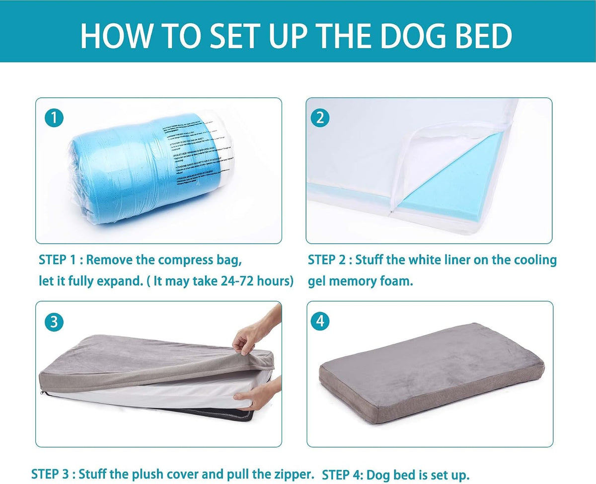 Orthopedic Memory Foam Dog Bed, Cooling Dog Beds Waterproof Pet Bed for Crate with Removable Washable Cover, L(35inch,65Lbs)