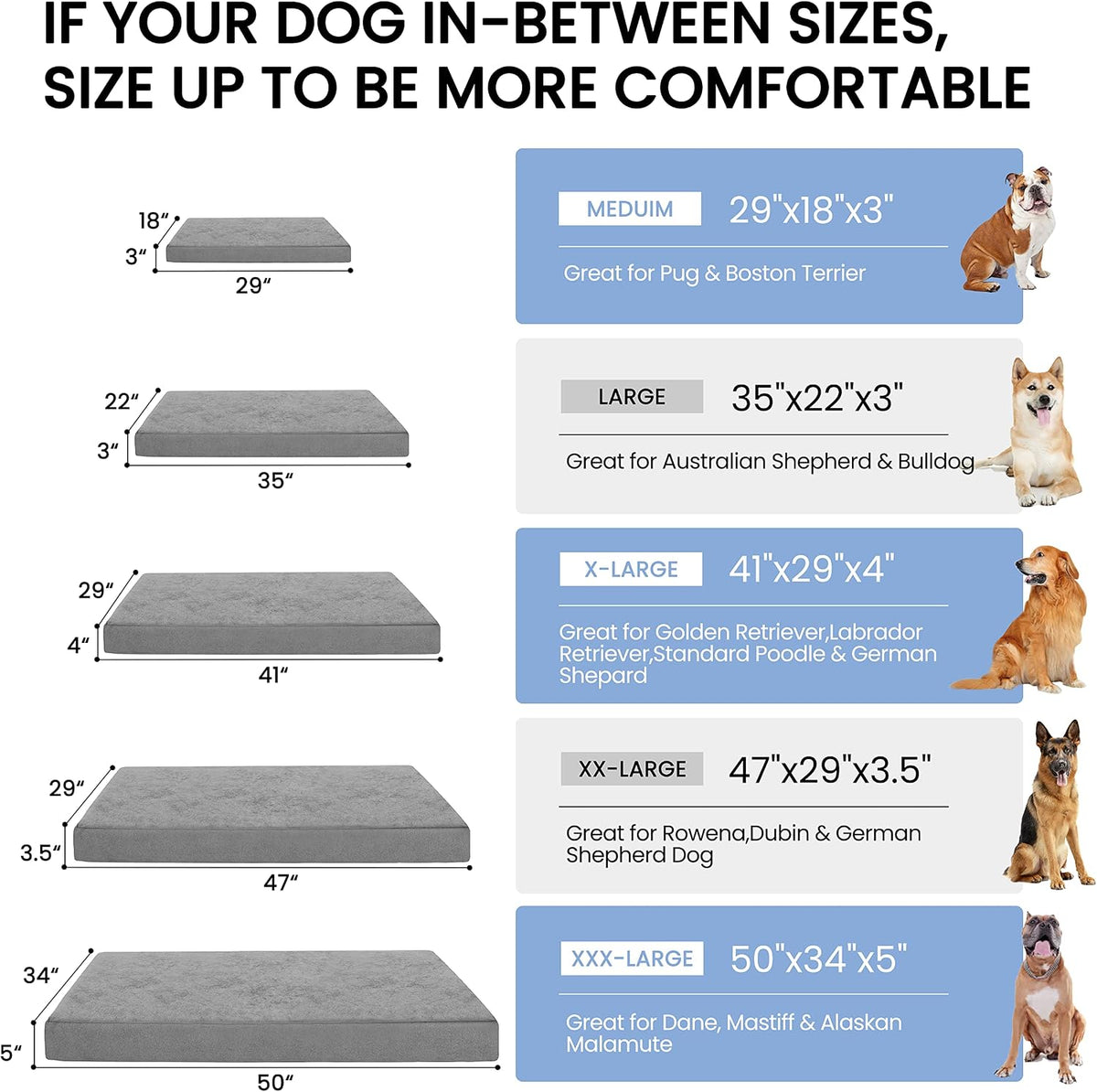 Orthopedic Memory Foam Dog Bed, Cooling Dog Beds Waterproof Pet Bed for Crate with Removable Washable Cover, L(35inch,65Lbs)