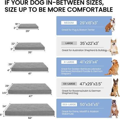 Orthopedic Memory Foam Dog Bed, Cooling Dog Beds Waterproof Pet Bed for Crate with Removable Washable Cover, L(35inch,65Lbs)