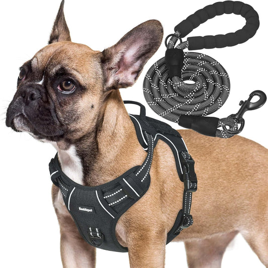 Beebiepet Heavy Duty Tactical Dog Harness for Small Dogs, No Pull Adjustable Pet Harness Reflective Service Training Easy Control Pet Vest Military K9 Working Dog Harnesses- Large, Brown