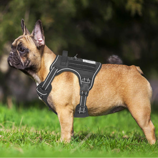 Beebiepet Heavy Duty Tactical Dog Harness for Small Dogs, No Pull Adjustable Pet Harness Reflective Service Training Easy Control Pet Vest Military K9 Working Dog Harnesses- Large, Brown
