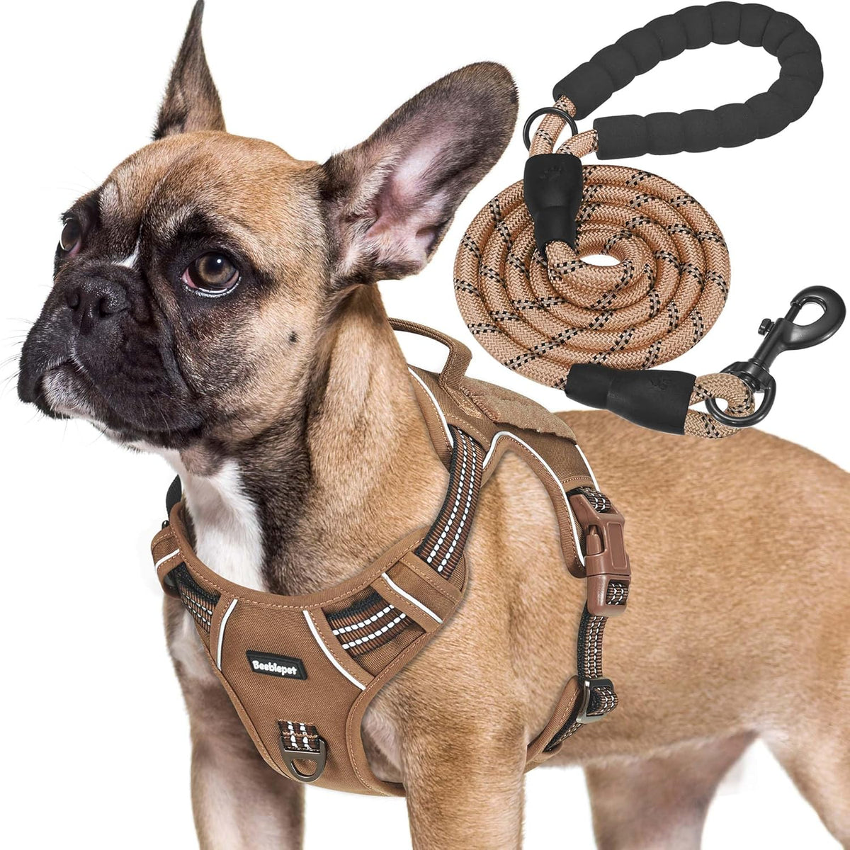Beebiepet Heavy Duty Tactical Dog Harness for Small Dogs, No Pull Adjustable Pet Harness Reflective Service Training Easy Control Pet Vest Military K9 Working Dog Harnesses- Large, Brown