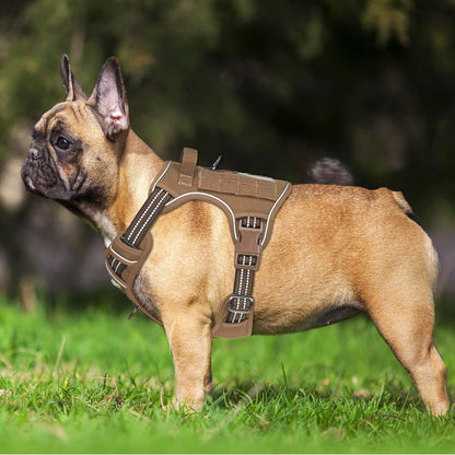 Beebiepet Heavy Duty Tactical Dog Harness for Small Dogs, No Pull Adjustable Pet Harness Reflective Service Training Easy Control Pet Vest Military K9 Working Dog Harnesses- Large, Brown