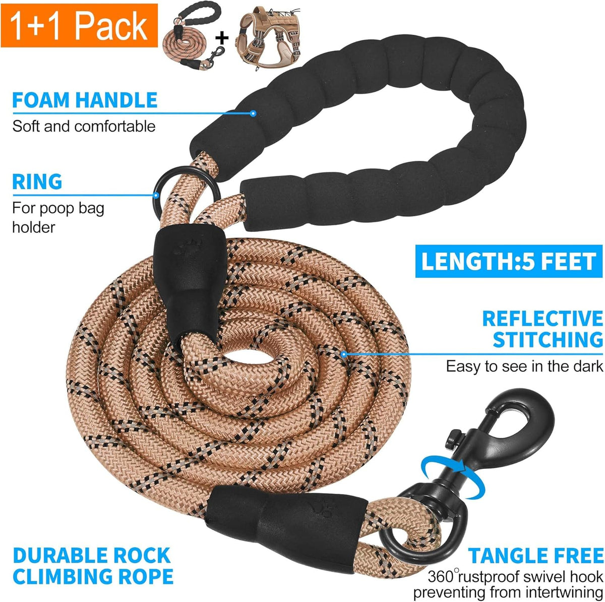 Beebiepet Heavy Duty Tactical Dog Harness for Small Dogs, No Pull Adjustable Pet Harness Reflective Service Training Easy Control Pet Vest Military K9 Working Dog Harnesses- Large, Brown
