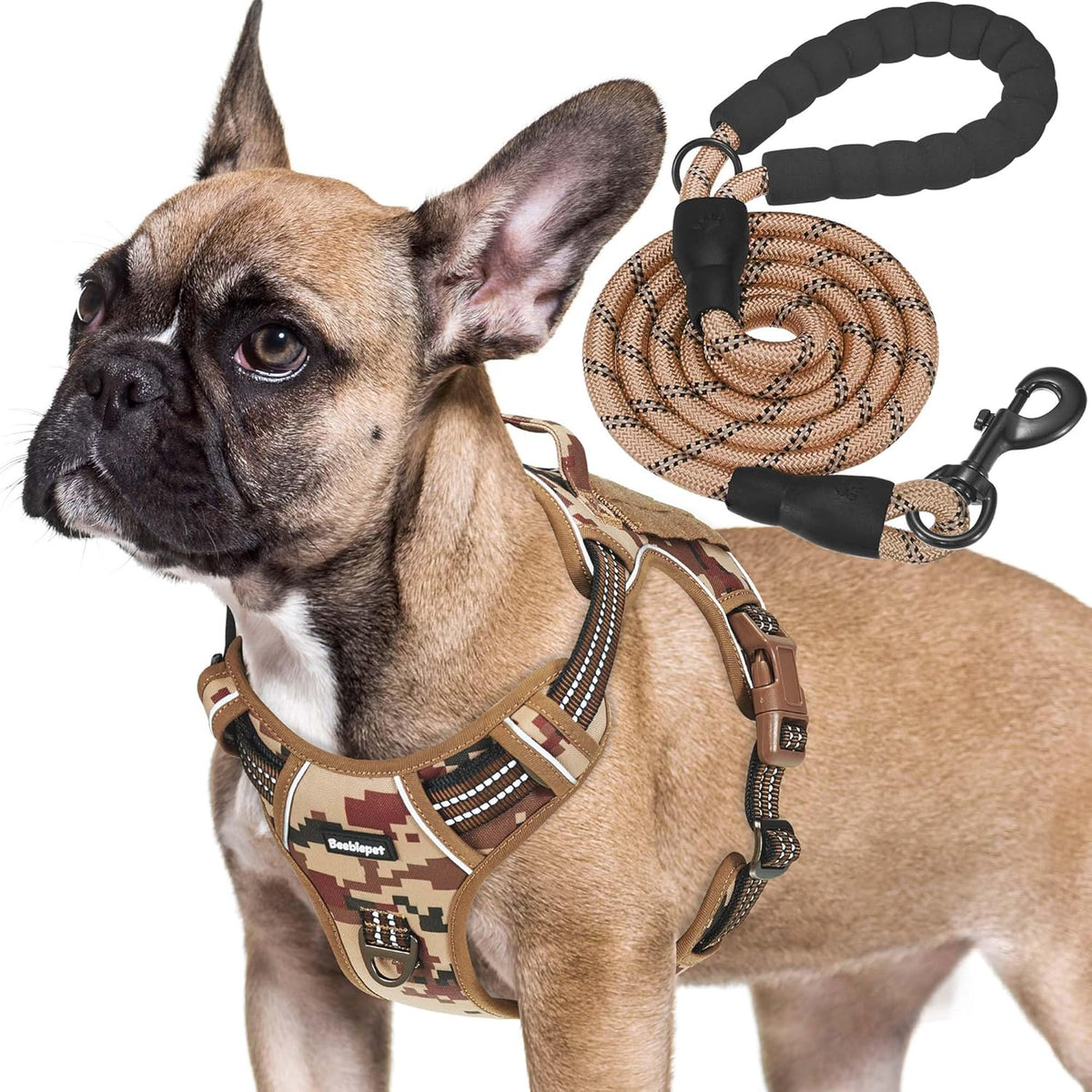 Beebiepet Heavy Duty Tactical Dog Harness for Small Dogs, No Pull Adjustable Pet Harness Reflective Service Training Easy Control Pet Vest Military K9 Working Dog Harnesses- Large, Brown