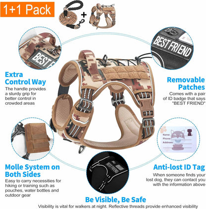 Beebiepet Heavy Duty Tactical Dog Harness for Small Dogs, No Pull Adjustable Pet Harness Reflective Service Training Easy Control Pet Vest Military K9 Working Dog Harnesses- Large, Brown