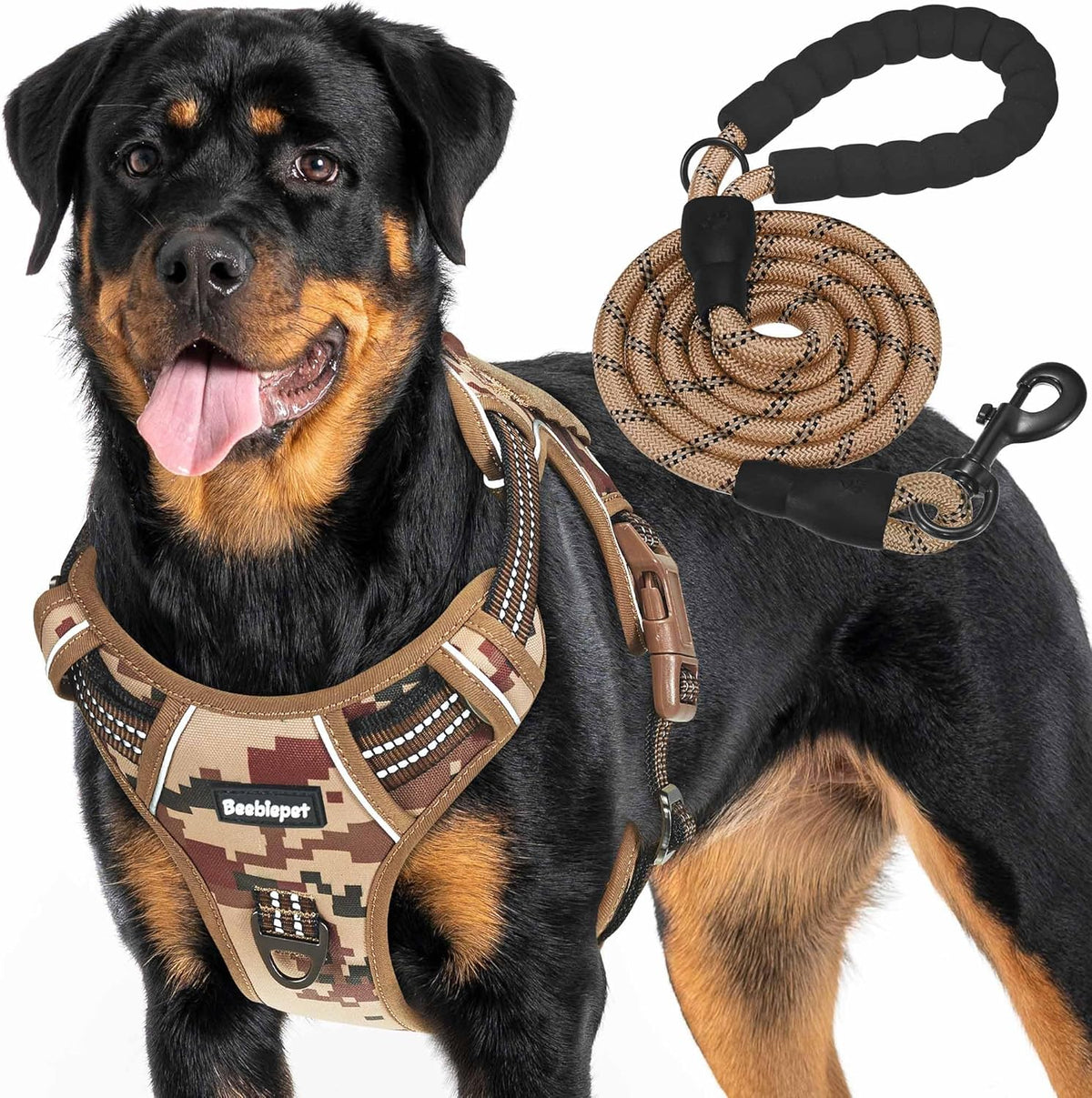 Beebiepet Heavy Duty Tactical Dog Harness for Small Dogs, No Pull Adjustable Pet Harness Reflective Service Training Easy Control Pet Vest Military K9 Working Dog Harnesses- Large, Brown