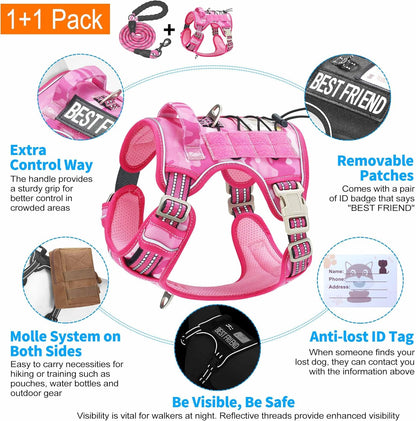 Beebiepet Heavy Duty Tactical Dog Harness for Small Dogs, No Pull Adjustable Pet Harness Reflective Service Training Easy Control Pet Vest Military K9 Working Dog Harnesses- Large, Brown