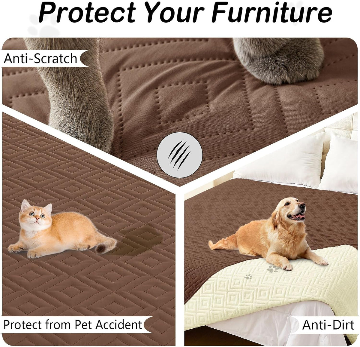 Waterproof Reversible Dog Blanket, Pet Blanket for Sofa Couch | Waterproof Protection, Soft Fabric, Reversible Design, Washable, Sofa Protection from Pet Hair & Messes (30x70 Inch)
