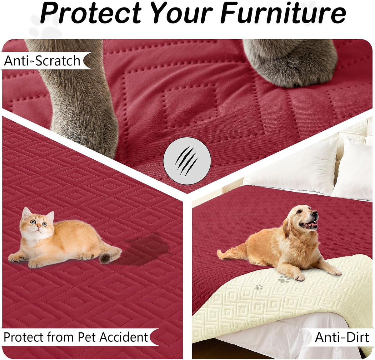 Waterproof Reversible Dog Blanket, Pet Blanket for Sofa Couch | Waterproof Protection, Soft Fabric, Reversible Design, Washable, Sofa Protection from Pet Hair & Messes (30x70 Inch)