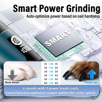 Smart 6-Speed Dog Nail Grinder - 50% More Power Pet Nail Grinder with 2 LED Lights Quiet Rechargeable Electric Dog Nail Trimmers File Toenail Grinder for Large Medium Small Dogs & Cats (White)