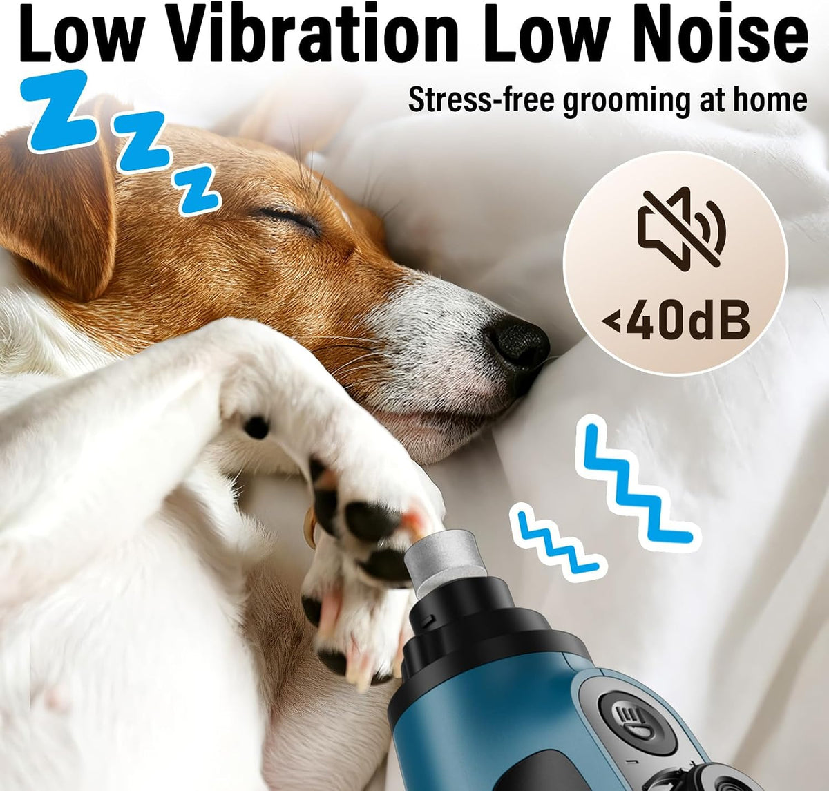 Smart 6-Speed Dog Nail Grinder - 50% More Power Pet Nail Grinder with 2 LED Lights Quiet Rechargeable Electric Dog Nail Trimmers File Toenail Grinder for Large Medium Small Dogs & Cats (White)