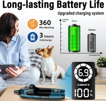 Smart 6-Speed Dog Nail Grinder - 50% More Power Pet Nail Grinder with 2 LED Lights Quiet Rechargeable Electric Dog Nail Trimmers File Toenail Grinder for Large Medium Small Dogs & Cats (White)