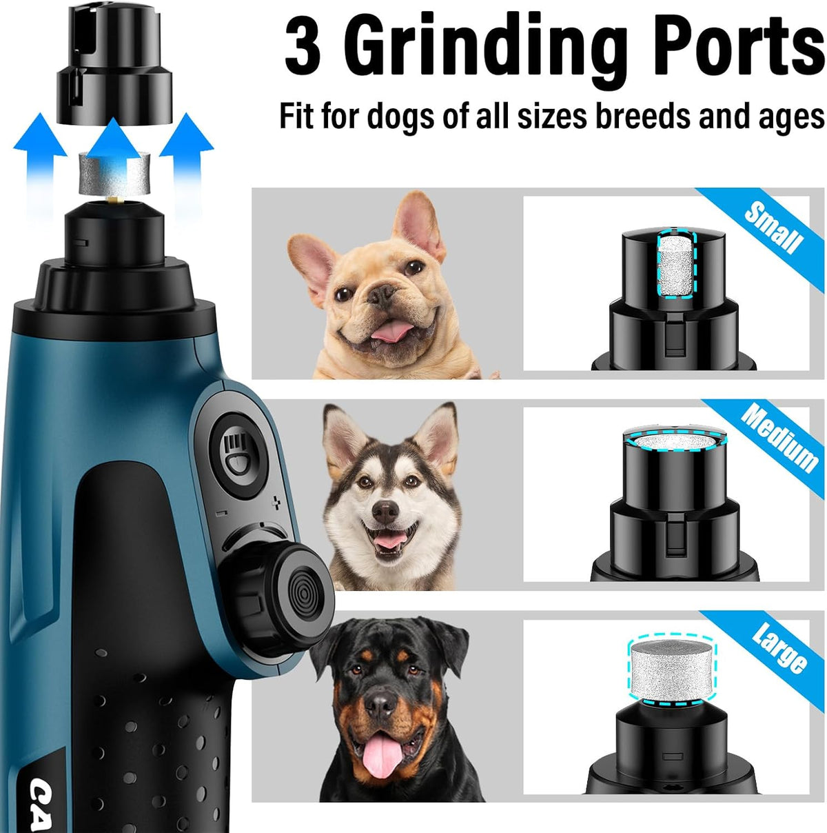 Smart 6-Speed Dog Nail Grinder - 50% More Power Pet Nail Grinder with 2 LED Lights Quiet Rechargeable Electric Dog Nail Trimmers File Toenail Grinder for Large Medium Small Dogs & Cats (White)