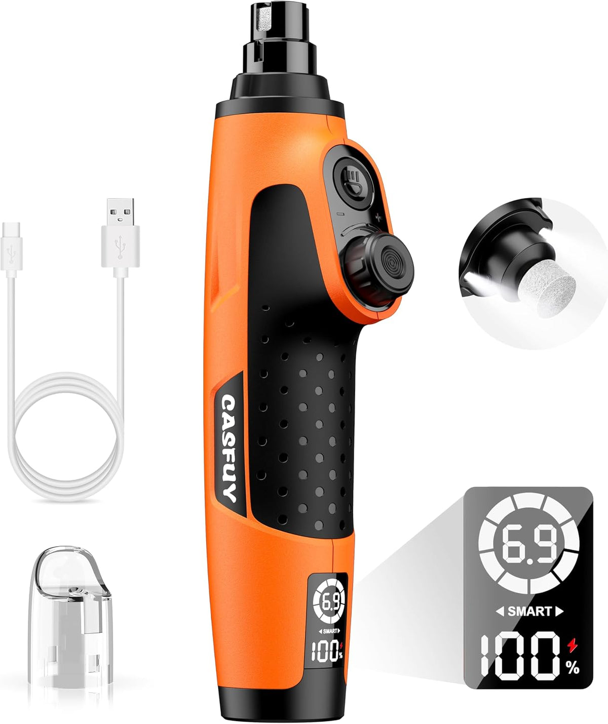 Smart 6-Speed Dog Nail Grinder - 50% More Power Pet Nail Grinder with 2 LED Lights Quiet Rechargeable Electric Dog Nail Trimmers File Toenail Grinder for Large Medium Small Dogs & Cats (White)