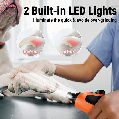 Smart 6-Speed Dog Nail Grinder - 50% More Power Pet Nail Grinder with 2 LED Lights Quiet Rechargeable Electric Dog Nail Trimmers File Toenail Grinder for Large Medium Small Dogs & Cats (White)