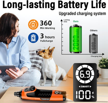 Smart 6-Speed Dog Nail Grinder - 50% More Power Pet Nail Grinder with 2 LED Lights Quiet Rechargeable Electric Dog Nail Trimmers File Toenail Grinder for Large Medium Small Dogs & Cats (White)