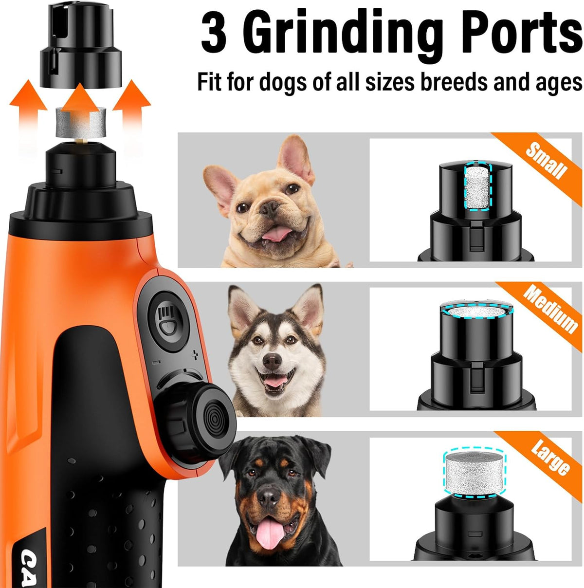 Smart 6-Speed Dog Nail Grinder - 50% More Power Pet Nail Grinder with 2 LED Lights Quiet Rechargeable Electric Dog Nail Trimmers File Toenail Grinder for Large Medium Small Dogs & Cats (White)
