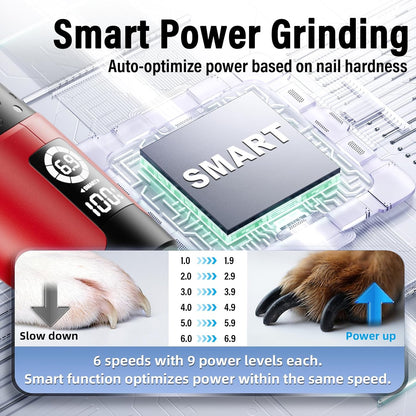Smart 6-Speed Dog Nail Grinder - 50% More Power Pet Nail Grinder with 2 LED Lights Quiet Rechargeable Electric Dog Nail Trimmers File Toenail Grinder for Large Medium Small Dogs & Cats (White)