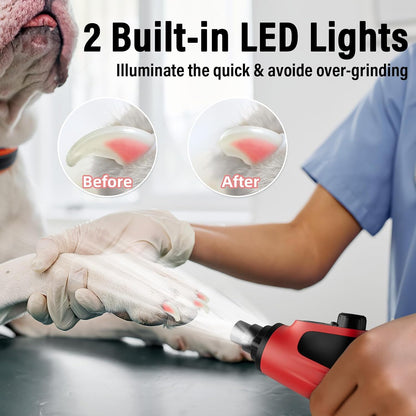 Smart 6-Speed Dog Nail Grinder - 50% More Power Pet Nail Grinder with 2 LED Lights Quiet Rechargeable Electric Dog Nail Trimmers File Toenail Grinder for Large Medium Small Dogs & Cats (White)