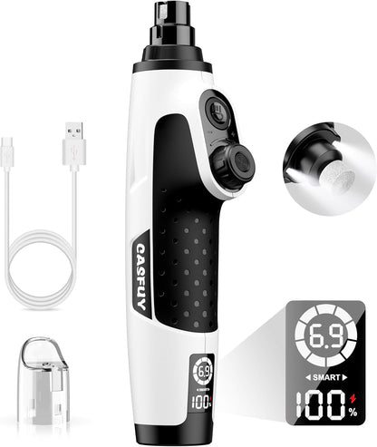 Smart 6-Speed Dog Nail Grinder - 50% More Power Pet Nail Grinder with 2 LED Lights Quiet Rechargeable Electric Dog Nail Trimmers File Toenail Grinder for Large Medium Small Dogs & Cats (White)