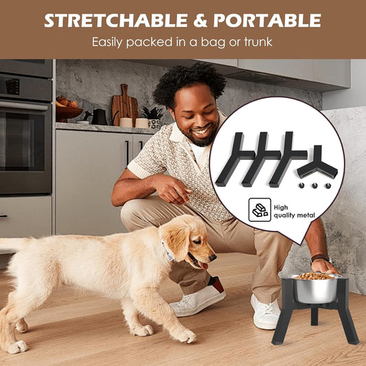Dog Bowl Stand for Medium Large Dogs, Adjustable Width Elevated Dog Bowls 7-10.6", Raised Dog Food Water Bowls, 11 inch Tall Single Holder, Black,Bowl Not Included