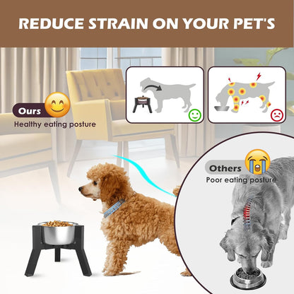 Dog Bowl Stand for Medium Large Dogs, Adjustable Width Elevated Dog Bowls 7-10.6", Raised Dog Food Water Bowls, 11 inch Tall Single Holder, Black,Bowl Not Included