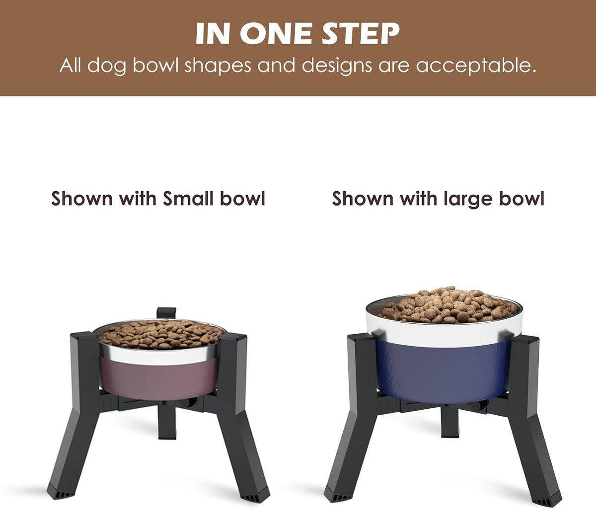 Dog Bowl Stand for Medium Large Dogs, Adjustable Width Elevated Dog Bowls 7-10.6", Raised Dog Food Water Bowls, 11 inch Tall Single Holder, Black,Bowl Not Included