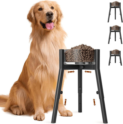 Dog Bowl Stand for Medium Large Dogs, Adjustable Width Elevated Dog Bowls 7-10.6", Raised Dog Food Water Bowls, 11 inch Tall Single Holder, Black,Bowl Not Included