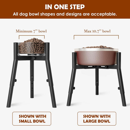 Dog Bowl Stand for Medium Large Dogs, Adjustable Width Elevated Dog Bowls 7-10.6", Raised Dog Food Water Bowls, 11 inch Tall Single Holder, Black,Bowl Not Included