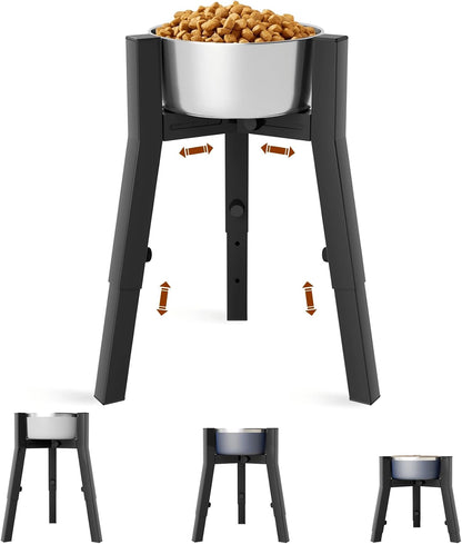 Dog Bowl Stand for Medium Large Dogs, Adjustable Width Elevated Dog Bowls 7-10.6", Raised Dog Food Water Bowls, 11 inch Tall Single Holder, Black,Bowl Not Included