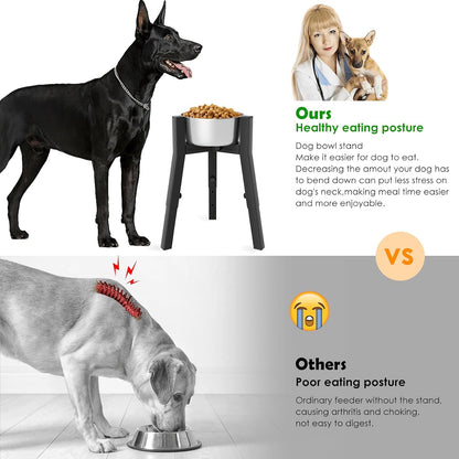 Dog Bowl Stand for Medium Large Dogs, Adjustable Width Elevated Dog Bowls 7-10.6", Raised Dog Food Water Bowls, 11 inch Tall Single Holder, Black,Bowl Not Included