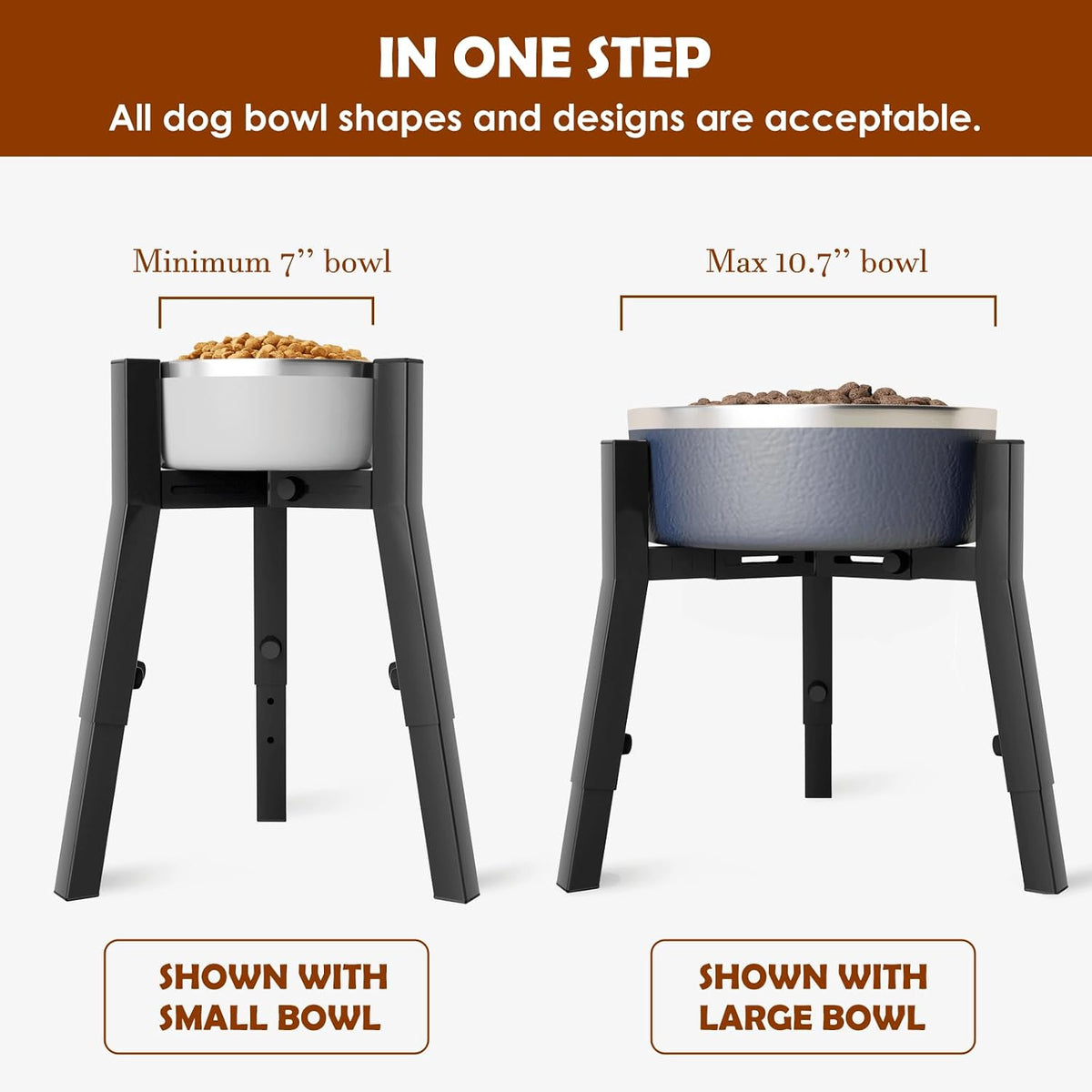 Dog Bowl Stand for Medium Large Dogs, Adjustable Width Elevated Dog Bowls 7-10.6", Raised Dog Food Water Bowls, 11 inch Tall Single Holder, Black,Bowl Not Included