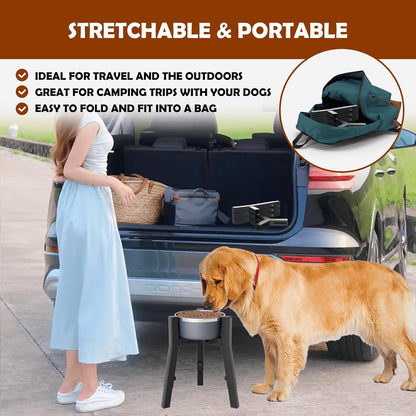 Dog Bowl Stand for Medium Large Dogs, Adjustable Width Elevated Dog Bowls 7-10.6", Raised Dog Food Water Bowls, 11 inch Tall Single Holder, Black,Bowl Not Included