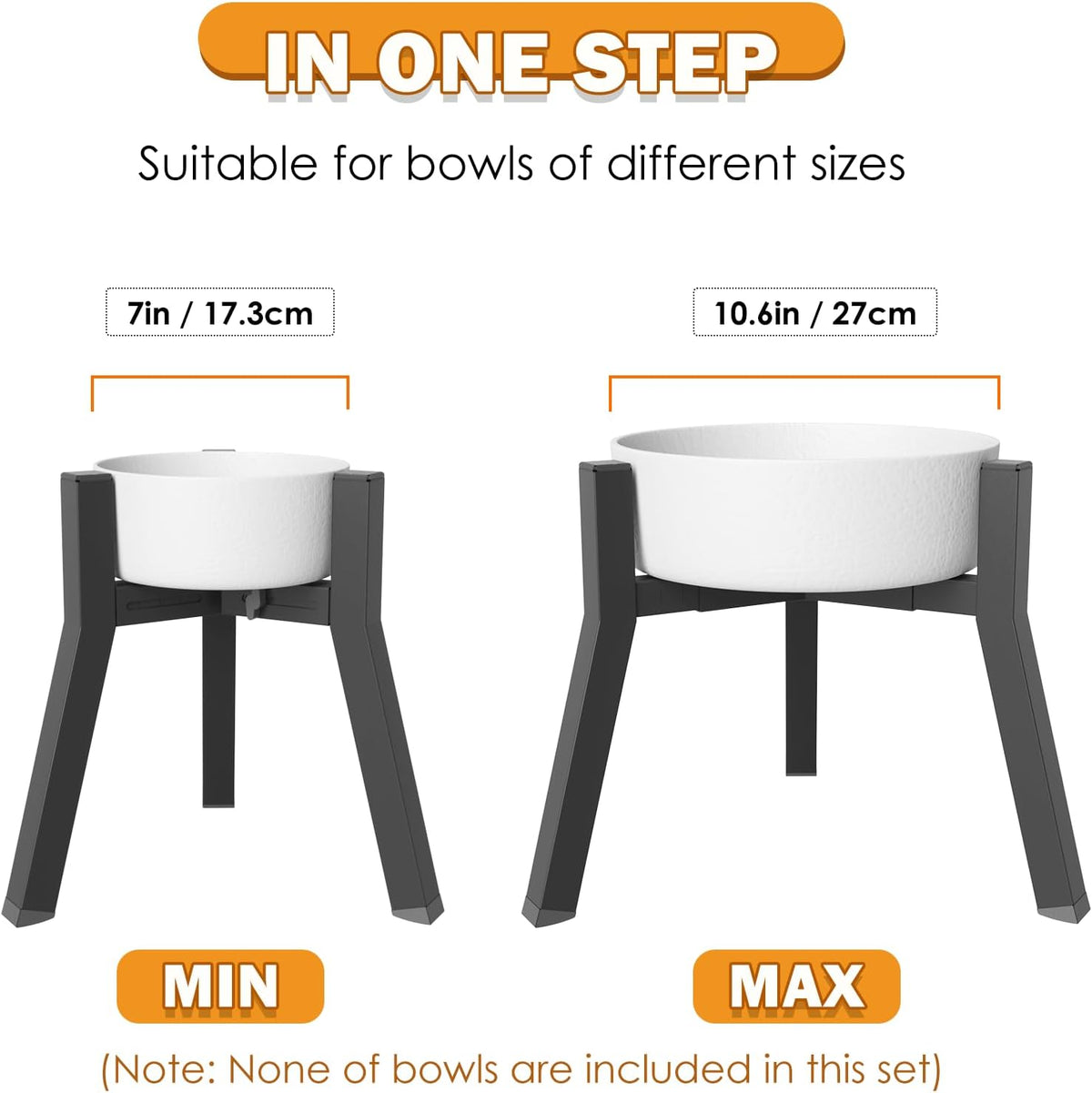 Dog Bowl Stand for Medium Large Dogs, Adjustable Width Elevated Dog Bowls 7-10.6", Raised Dog Food Water Bowls, 11 inch Tall Single Holder, Black,Bowl Not Included