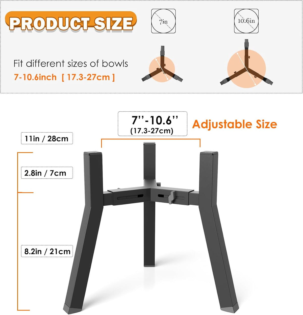 Dog Bowl Stand for Medium Large Dogs, Adjustable Width Elevated Dog Bowls 7-10.6", Raised Dog Food Water Bowls, 11 inch Tall Single Holder, Black,Bowl Not Included