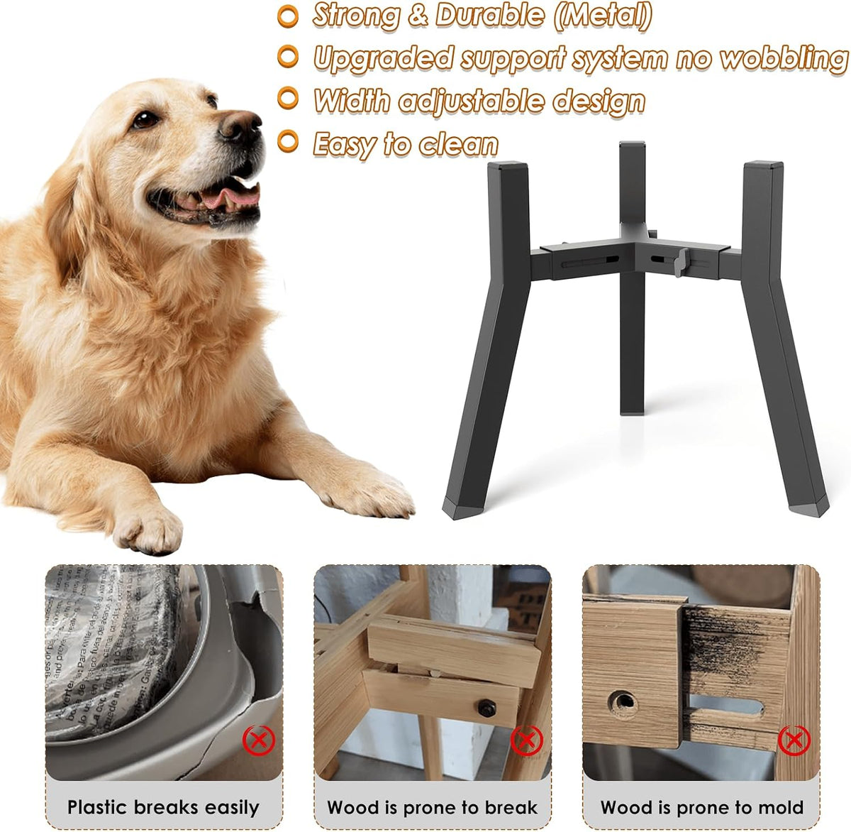 Dog Bowl Stand for Medium Large Dogs, Adjustable Width Elevated Dog Bowls 7-10.6", Raised Dog Food Water Bowls, 11 inch Tall Single Holder, Black,Bowl Not Included