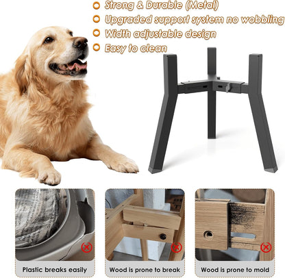 Dog Bowl Stand for Medium Large Dogs, Adjustable Width Elevated Dog Bowls 7-10.6", Raised Dog Food Water Bowls, 11 inch Tall Single Holder, Black,Bowl Not Included