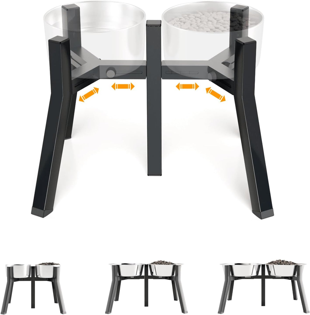Dog Bowl Stand for Medium Large Dogs, Adjustable Width Elevated Dog Bowls 7-10.6", Raised Dog Food Water Bowls, 11 inch Tall Single Holder, Black,Bowl Not Included