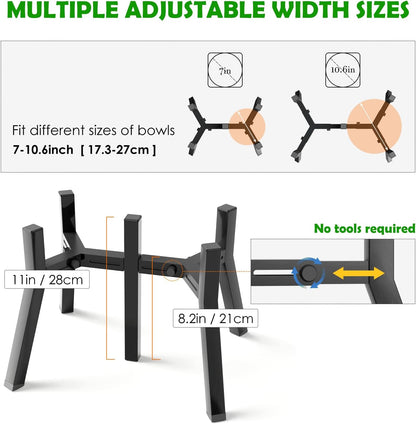 Dog Bowl Stand for Medium Large Dogs, Adjustable Width Elevated Dog Bowls 7-10.6", Raised Dog Food Water Bowls, 11 inch Tall Single Holder, Black,Bowl Not Included
