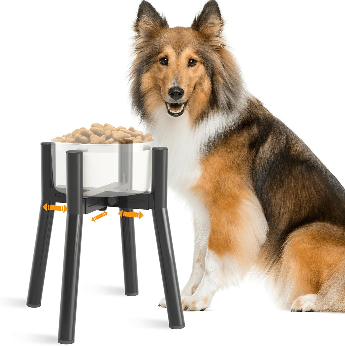 Dog Bowl Stand for Medium Large Dogs, Adjustable Width Elevated Dog Bowls 7-10.6", Raised Dog Food Water Bowls, 11 inch Tall Single Holder, Black,Bowl Not Included