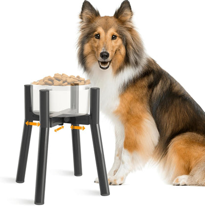 Dog Bowl Stand for Medium Large Dogs, Adjustable Width Elevated Dog Bowls 7-10.6", Raised Dog Food Water Bowls, 11 inch Tall Single Holder, Black,Bowl Not Included