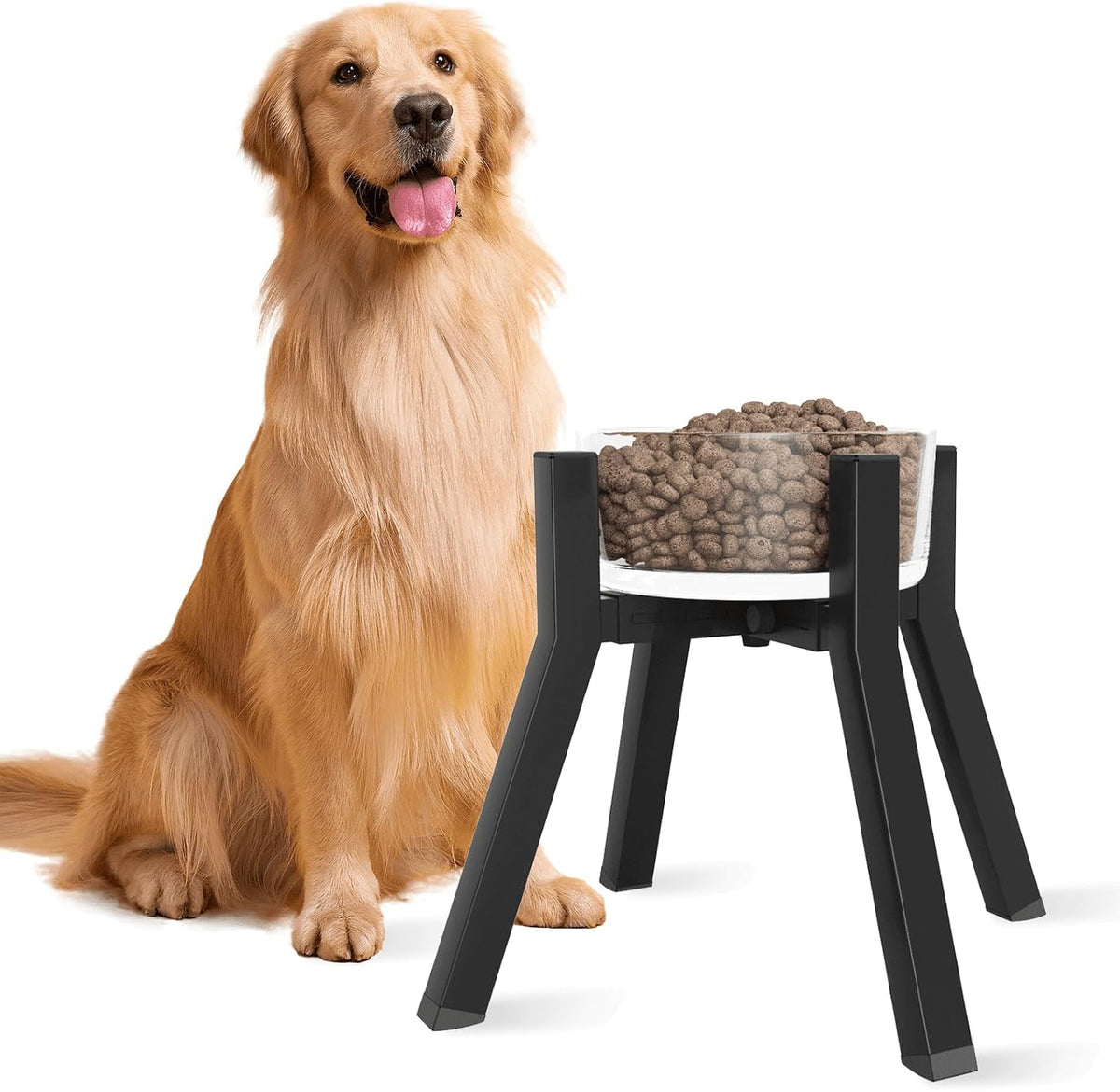 Dog Bowl Stand for Medium Large Dogs, Adjustable Width Elevated Dog Bowls 7-10.6", Raised Dog Food Water Bowls, 11 inch Tall Single Holder, Black,Bowl Not Included