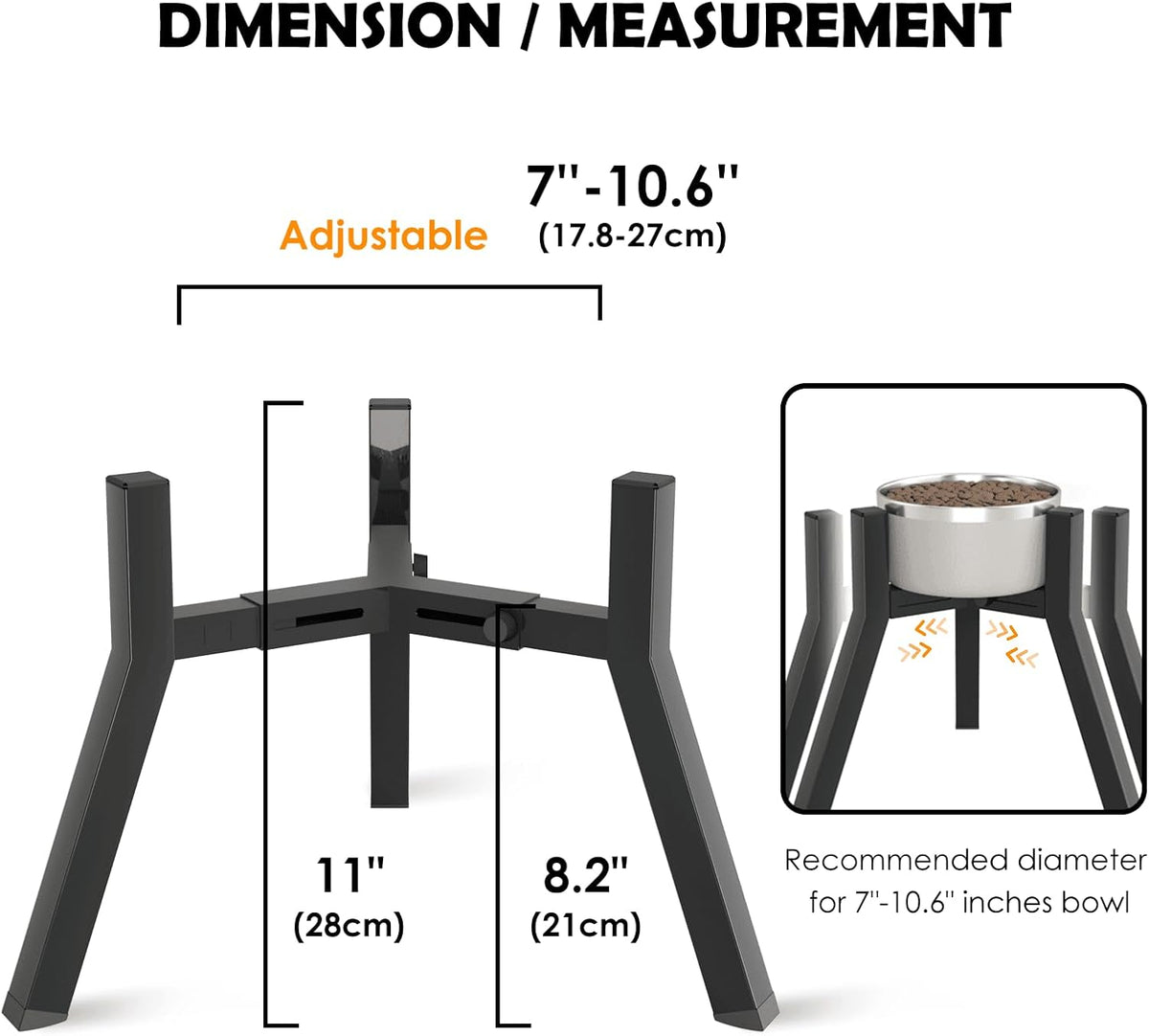 Dog Bowl Stand for Medium Large Dogs, Adjustable Width Elevated Dog Bowls 7-10.6", Raised Dog Food Water Bowls, 11 inch Tall Single Holder, Black,Bowl Not Included