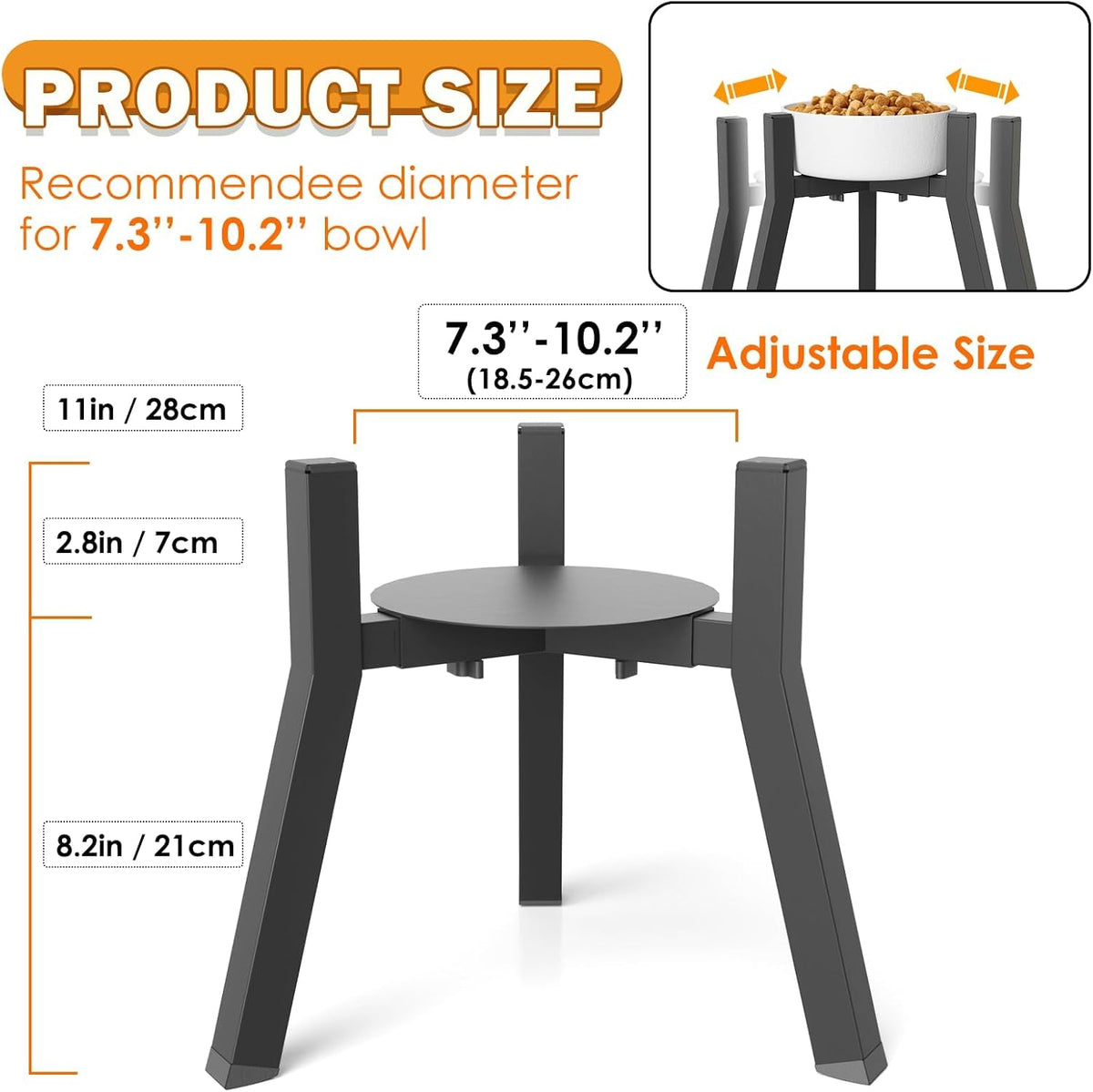 Dog Bowl Stand for Medium Large Dogs, Adjustable Width Elevated Dog Bowls 7-10.6", Raised Dog Food Water Bowls, 11 inch Tall Single Holder, Black,Bowl Not Included